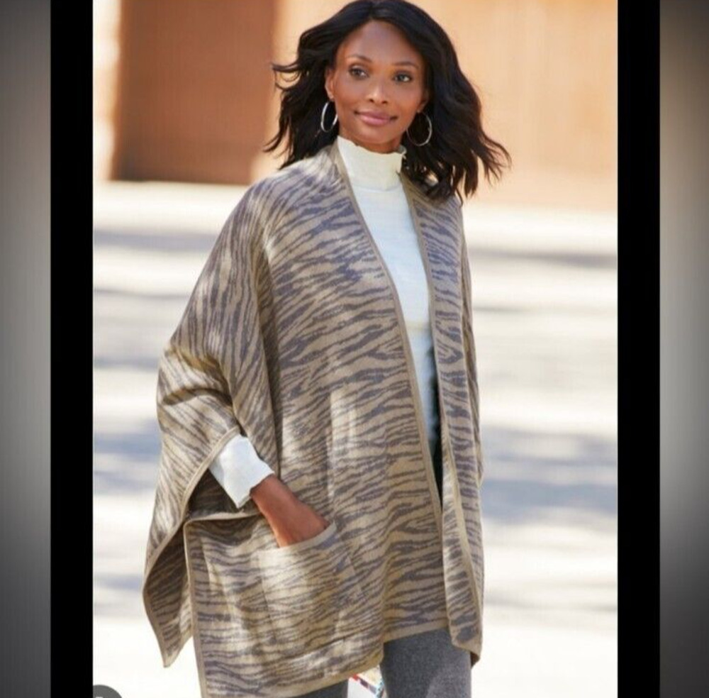 Soft Surrounding Cashmere Poncho Sweater Wrap Wool Cotton Go Lively Zebra Travel